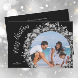 Tarjeta Festiva Estrellas plateadas sobre la foto navideña del mor