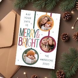 Tarjeta Festiva Estrellas retro coloridas de fotos en tonos mora y