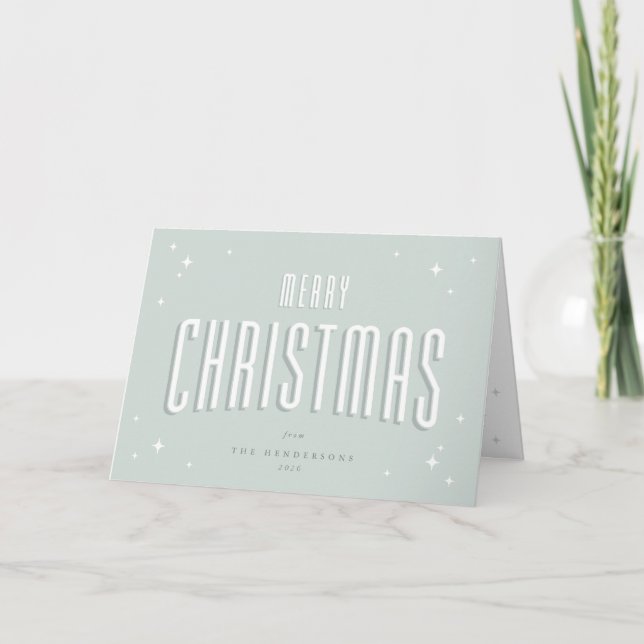 Tarjeta Festiva Estrellas retro verde pálido Fotos navideñas (Anverso)