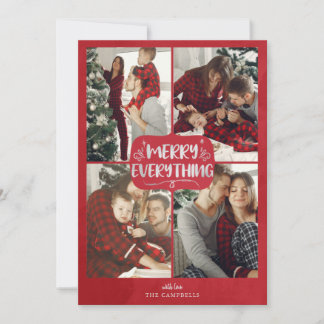 Tarjeta Festiva Estrellas rojas y plateadas Merry Everything Multi