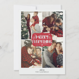Tarjeta Festiva Estrellas rojas y plateadas Merry Everything Multi