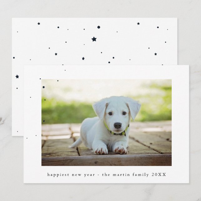 Tarjeta Festiva Estrellas y foto del Año Nuevo de los puntos (Anverso / Reverso)