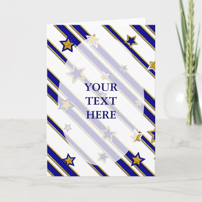 Tarjeta Festiva Estrellas y rayas Patrón de oro azul + tus ideas (Anverso)