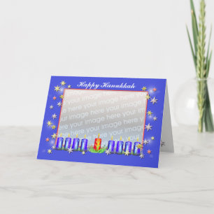 Tarjeta Festiva Estrellas y velas felices (marco de Jánuca de la