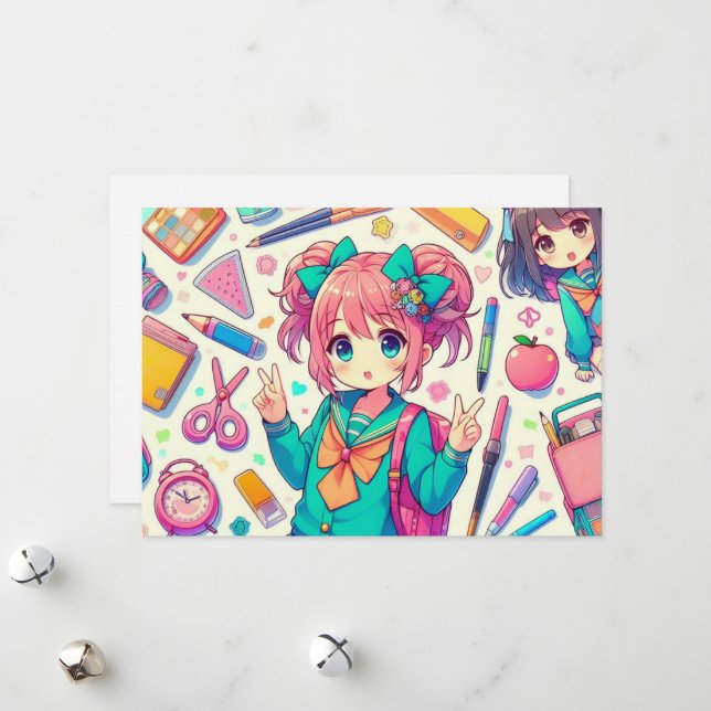 Tarjeta Festiva estudiante de anime (Anverso/Reverso In Situ)