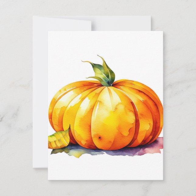 Tarjeta Festiva Estudio de calabaza B en acuarelas y pluma (Anverso)