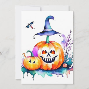 Tarjeta Festiva Estudio de Halloween en acuarelas y plumas