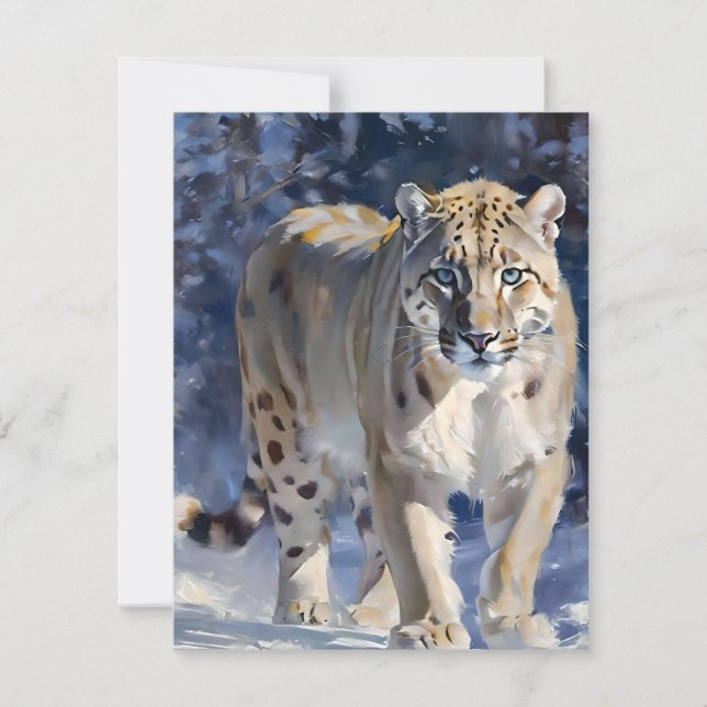 Tarjeta Festiva Estudio de Leopardo de la Nieve D - Aceites (Anverso)