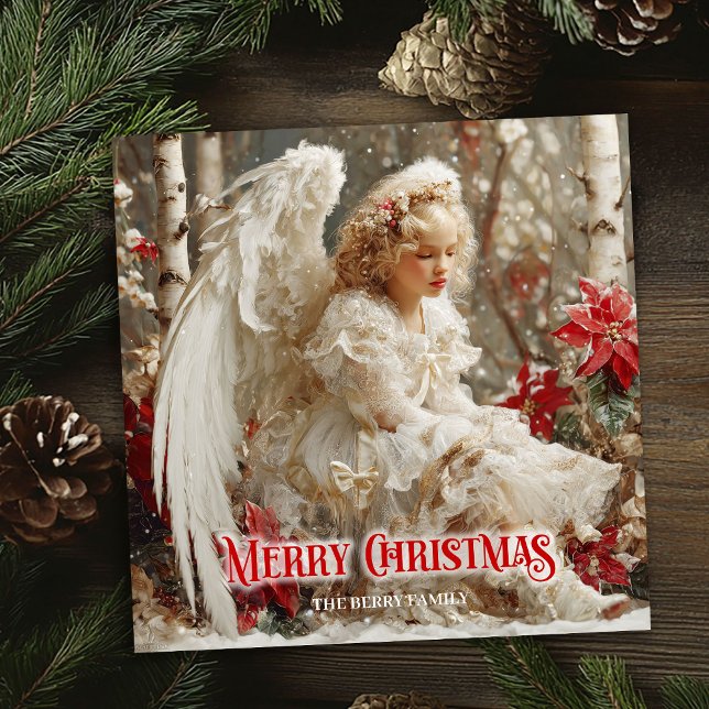 Tarjeta Festiva Ethereal angelic angel red gold festive shining  (Ethereal angelic angel red gold festive shining card)