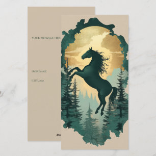 Tarjeta Festiva Etiqueta de regalo de caballo del bosque místico —