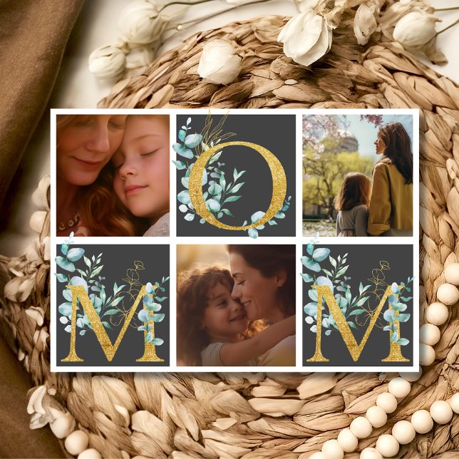 Tarjeta Festiva Eucalipto verde mamá tres fotos Día de la Madre (Subido por el creador)