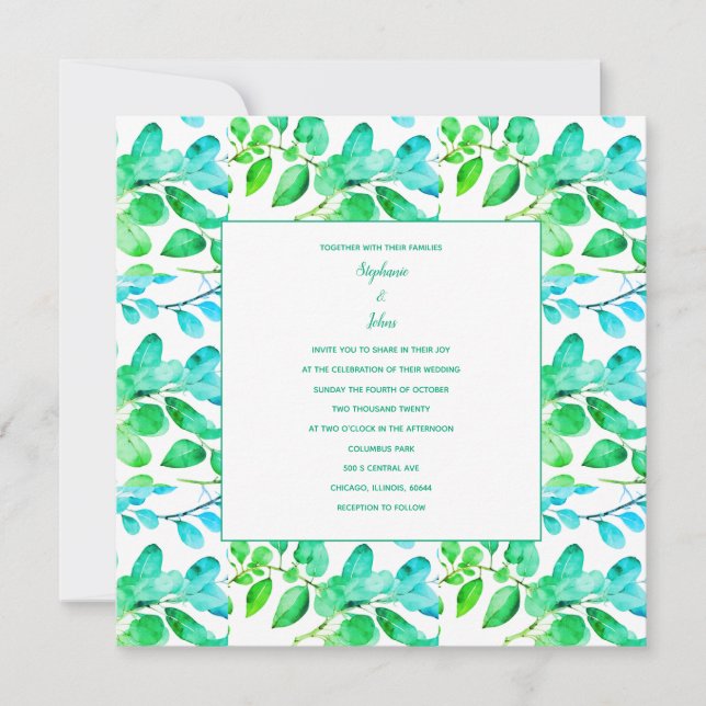 Tarjeta Festiva Eucalyptus Leaf Art Green Verde azulado Dusty Blue (Anverso)