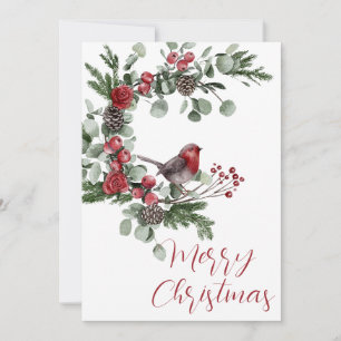 Tarjeta Festiva Eucalyptus Merry Christmas Bird