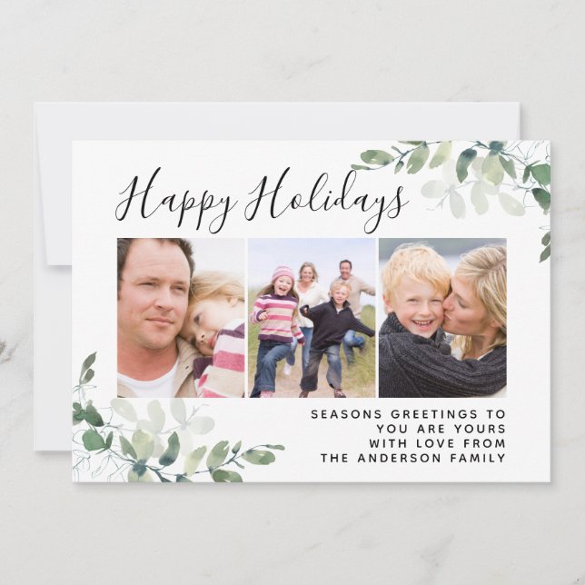 Tarjeta Festiva Eucalyptus Photo Happy Holidays (Anverso)