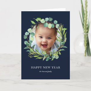 Tarjeta Festiva Eucalyptus Wreath Fotografía de Año Nuevo del Fo