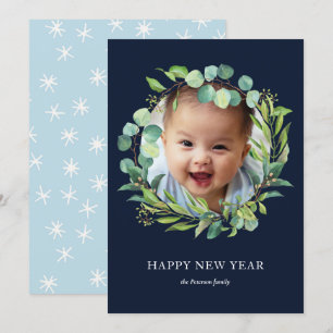 Tarjeta Festiva Eucalyptus Wreath Fotografía de Año Nuevo del Fo