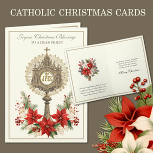 Tarjeta Festiva Eucharist Poinsettia Floral Navidades católicos