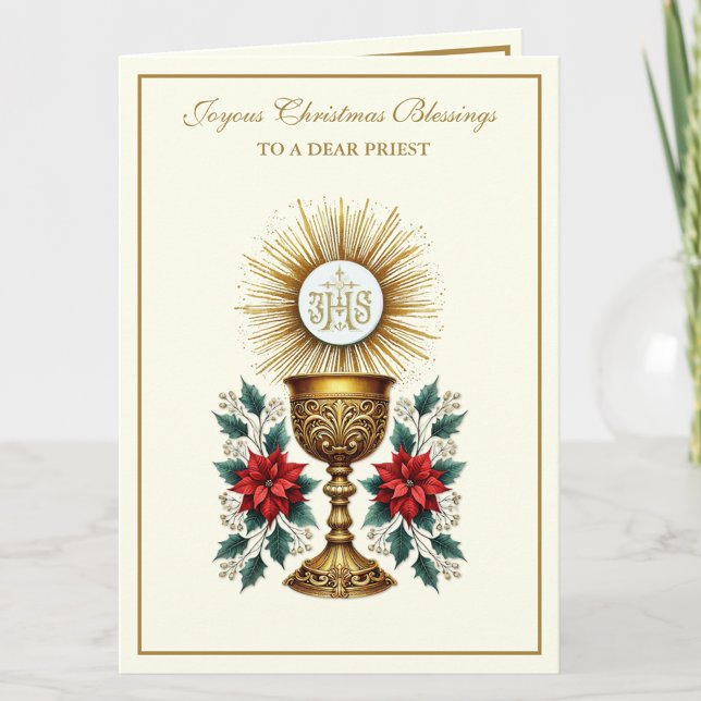 Tarjeta Festiva Eucharist Poinsettia Floral Navidades católicos (Subido por el creador)