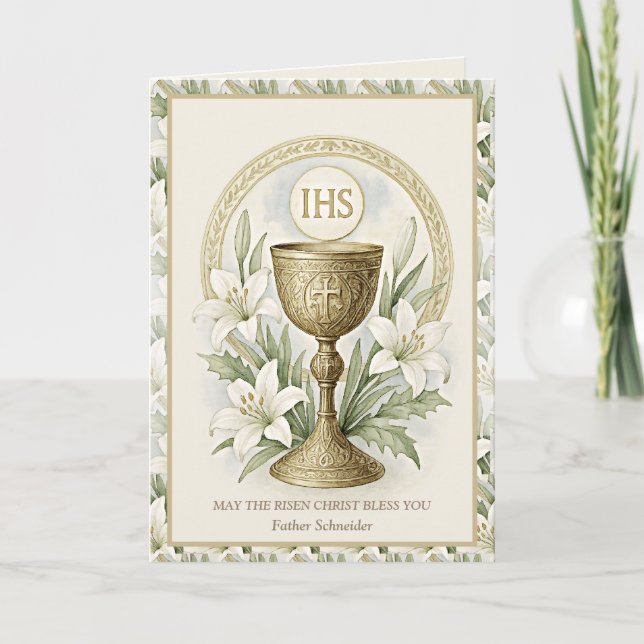 Tarjeta Festiva Eucharistic Easter Lilies Catholic Priest (Anverso)