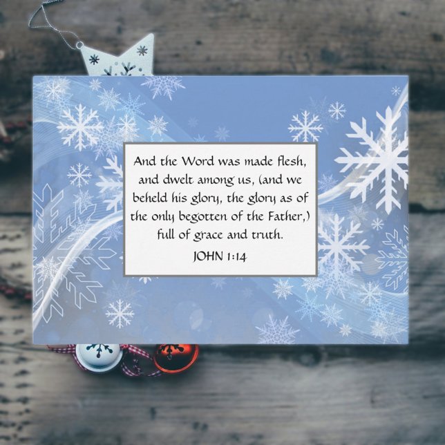 Tarjeta Festiva Evangelio de John Light Blue Whimsical Snowflakes (Subido por el creador)