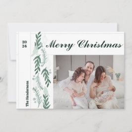 Tarjeta Festiva Evergreen Berry Garland Modern One Photo Navidades