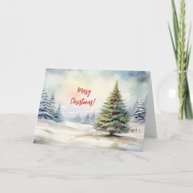 Tarjeta Festiva Evergreen Christmas Tree Landscape Holiday Card (Anverso)