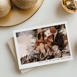 Tarjeta Festiva Evergreen Cozy Winter Family Photo Christmas Card