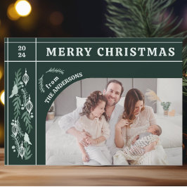 Tarjeta Festiva Evergreen Garland Modern One Photo Navidades
