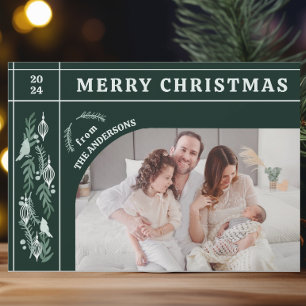Tarjeta Festiva Evergreen Garland Modern One Photo Navidades