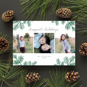 Tarjeta Festiva Evergreen Pine Modern Minimal 3 Navidades de fotog