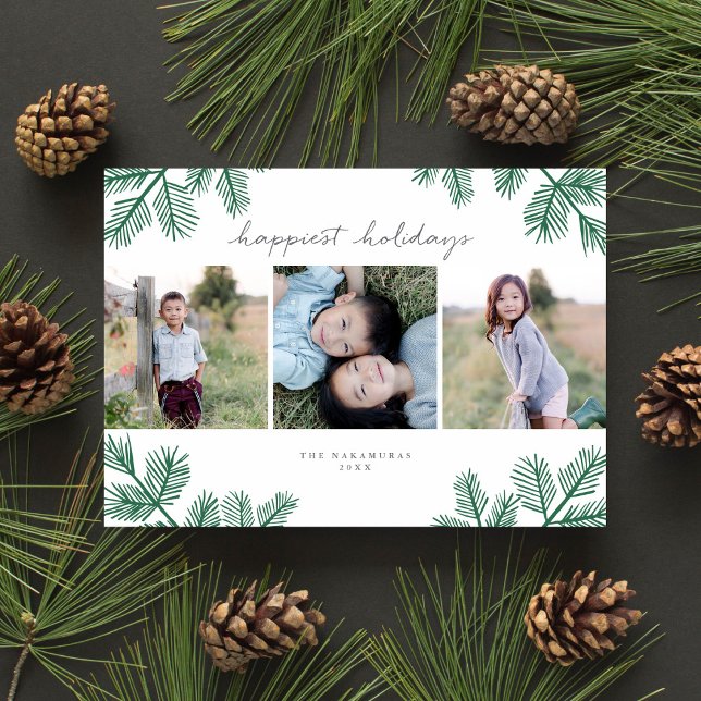 Tarjeta Festiva Evergreen Pine Modern Minimal 3 Navidades de fotog (Subido por el creador)
