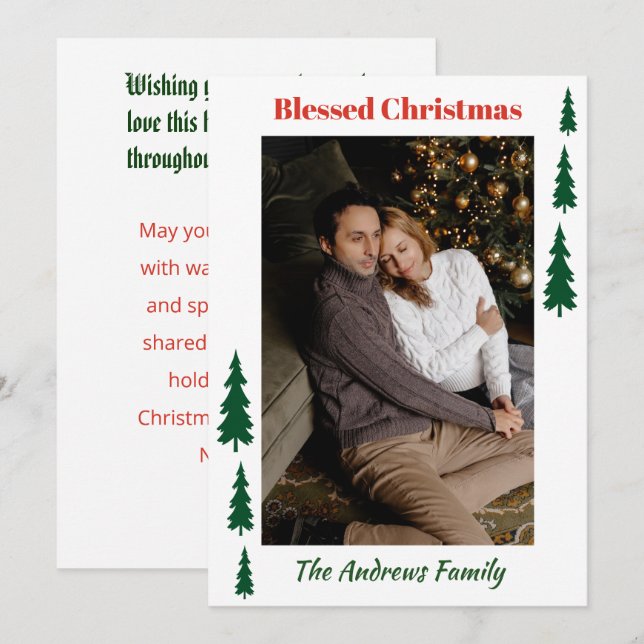 Tarjeta Festiva Evergreen Portrait Blessed Christmas Winter (Anverso / Reverso)
