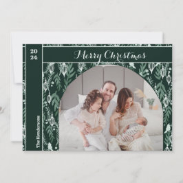 Tarjeta Festiva Evergreen Ribbon Modern One Photo Navidades
