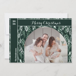 Tarjeta Festiva Evergreen Ribbon Modern One Photo Navidades