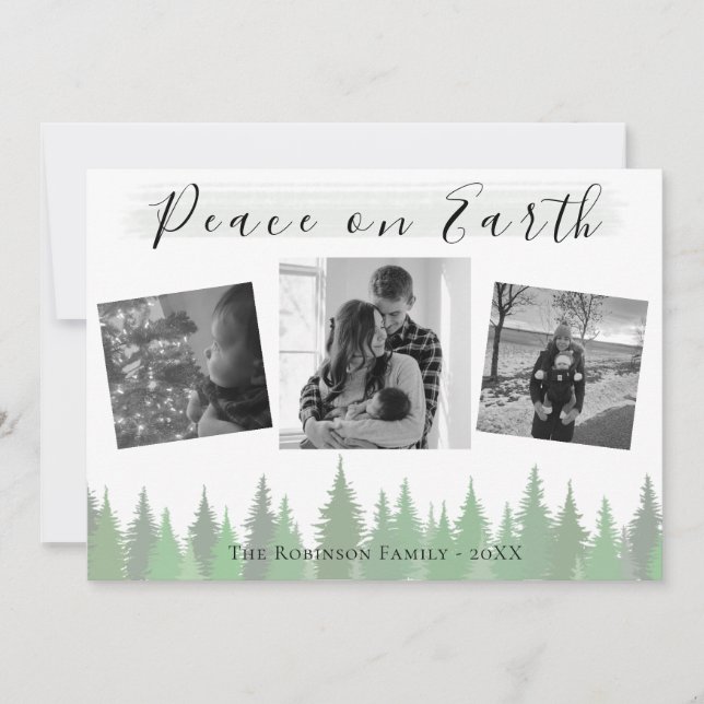 Tarjeta Festiva Evergreen Trees Peace on Earth 3 foto Navidades (Anverso)