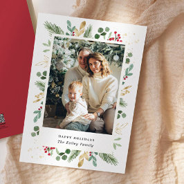 Tarjeta Festiva Evergreens acuarela, Oro verde, foto única