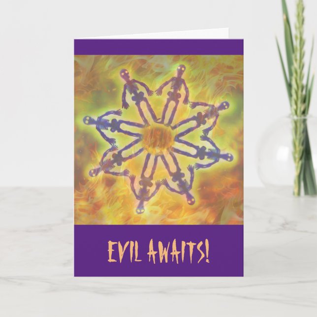 Tarjeta Festiva Evil Fiery Skeleton Halloween (Anverso)
