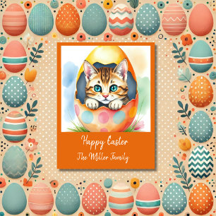 Tarjeta Festiva excéntrico gatito de Pascua en la cáscara de huevo
