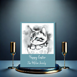Tarjeta Festiva excéntrico gatito de Pascua en la cáscara de huevo