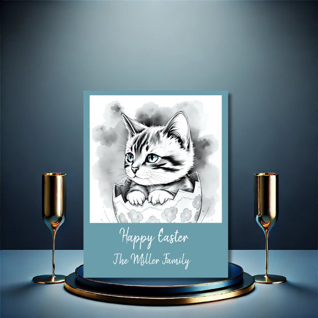 Tarjeta Festiva excéntrico gatito de Pascua en la cáscara de huevo (Subido por el creador)