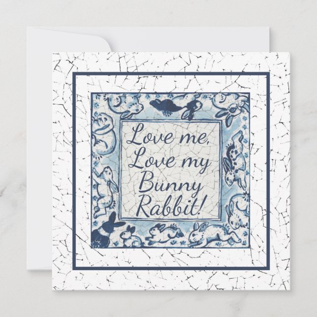Tarjeta Festiva Exclusivo Blue Valentine Rabbit Bunny Love Delft (Anverso)