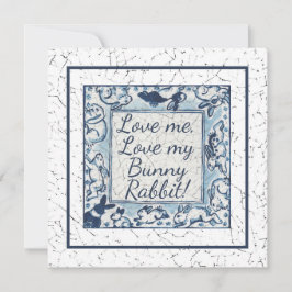 Tarjeta Festiva Exclusivo Blue Valentine Rabbit Bunny Love Delft