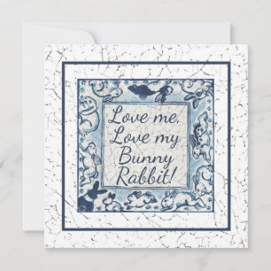 Tarjeta Festiva Exclusivo Blue Valentine Rabbit Bunny Love Delft