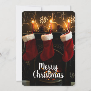 Tarjeta Festiva Existencias Colgadas en la chimenea