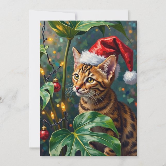 Tarjeta Festiva Exotic Bengal Cat Jungle Christmas Playtime Art (Anverso)