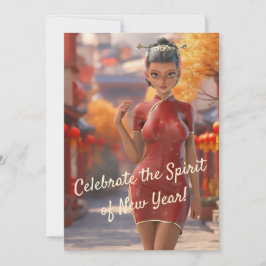 Tarjeta Festiva Exótico Chica de armas para celebrar Año Nuevo chi