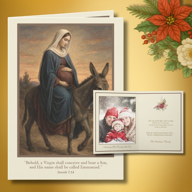 Tarjeta Festiva Expectant Mary Christmas Blessings with Isaiah 7:1 (Subido por el creador)