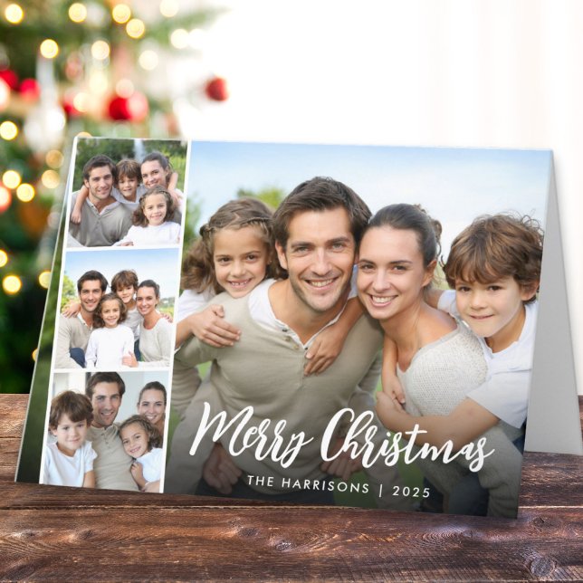 Tarjeta Festiva Exposición de la foto del guión blanco de Feliz Na (Share the love and warmth of the holiday season with this personalized photo Christmas card)