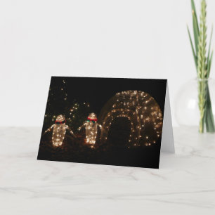 Tarjeta Festiva Exposición de Luces de Pingüinos en Vacaciones