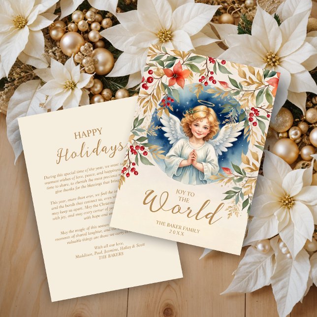 Tarjeta Festiva Exquisite Christmas Angel Flowers Victorian  (Classic Romantic Exquisite Christmas Angel with Flowers Victorian-Themed Inspired Holidays Cards)
